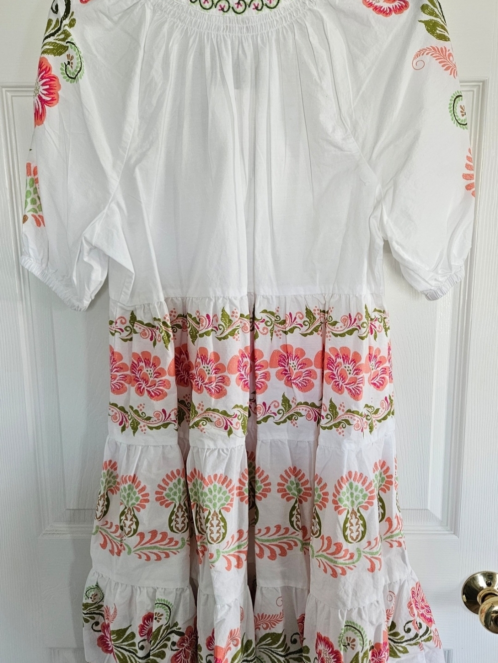 crown & ivy White Tiered Dress with Pink & Green Floral Embroidery - Picture 7 of 7